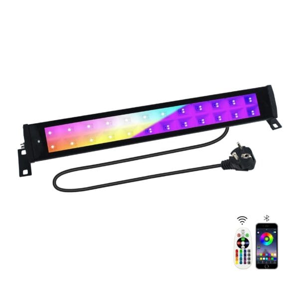 BOSITE RGB ir UV LED prožektorius, 50 W, IP66 atsparus vandeniui, su Bluetooth ir nuotolinio valdymo pulteliu